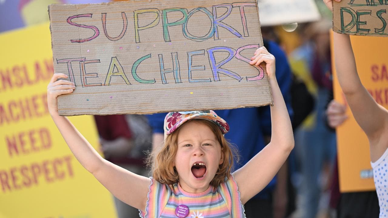 Child at teacher protest