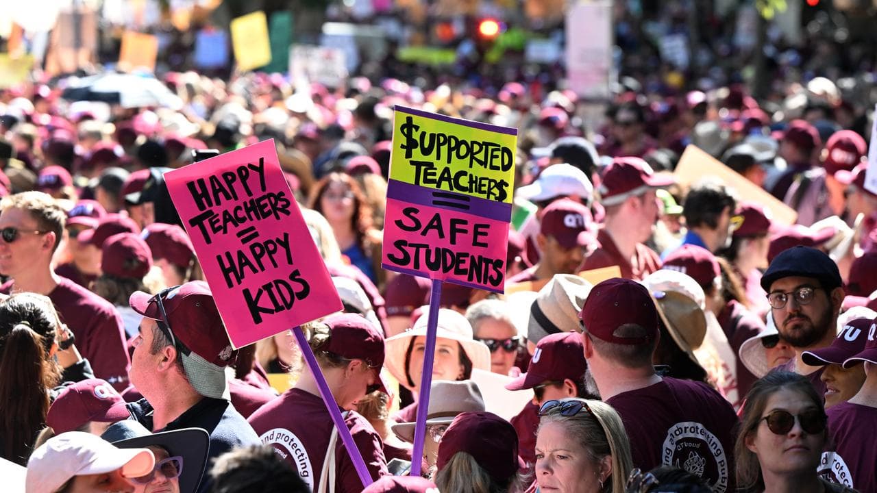 Striking teachers in Brisbane