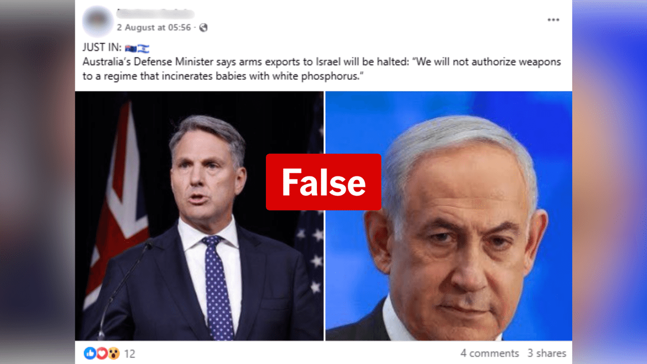 False Facebook post claiming Richard Marles made Israel statement