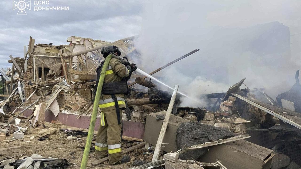 A fire following a Russian attack in Donetsk region, Ukraine