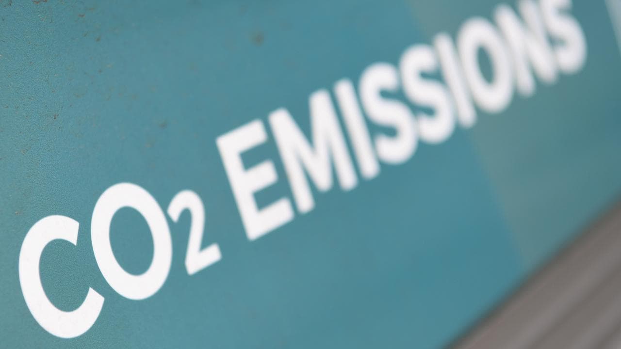 CO2 emissions slogan at a hydrogen refuelling station in Canberra.