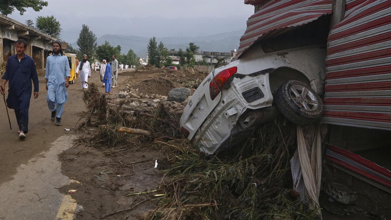 Shops damaged after flash flooding in Buner district