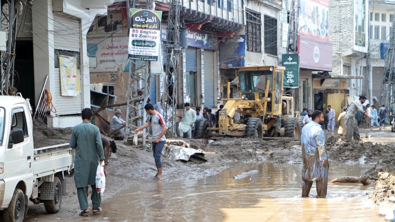 People survey the damage