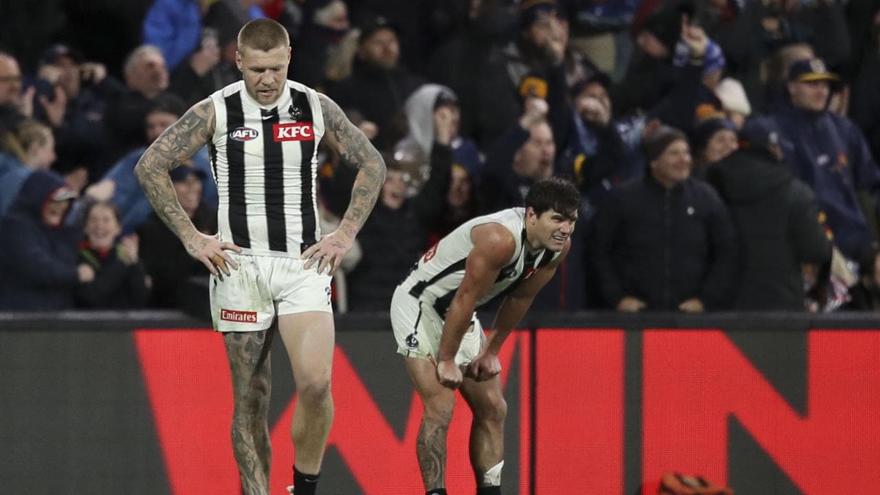 Collingwood's Jordan De Goey and Lachie Schultz