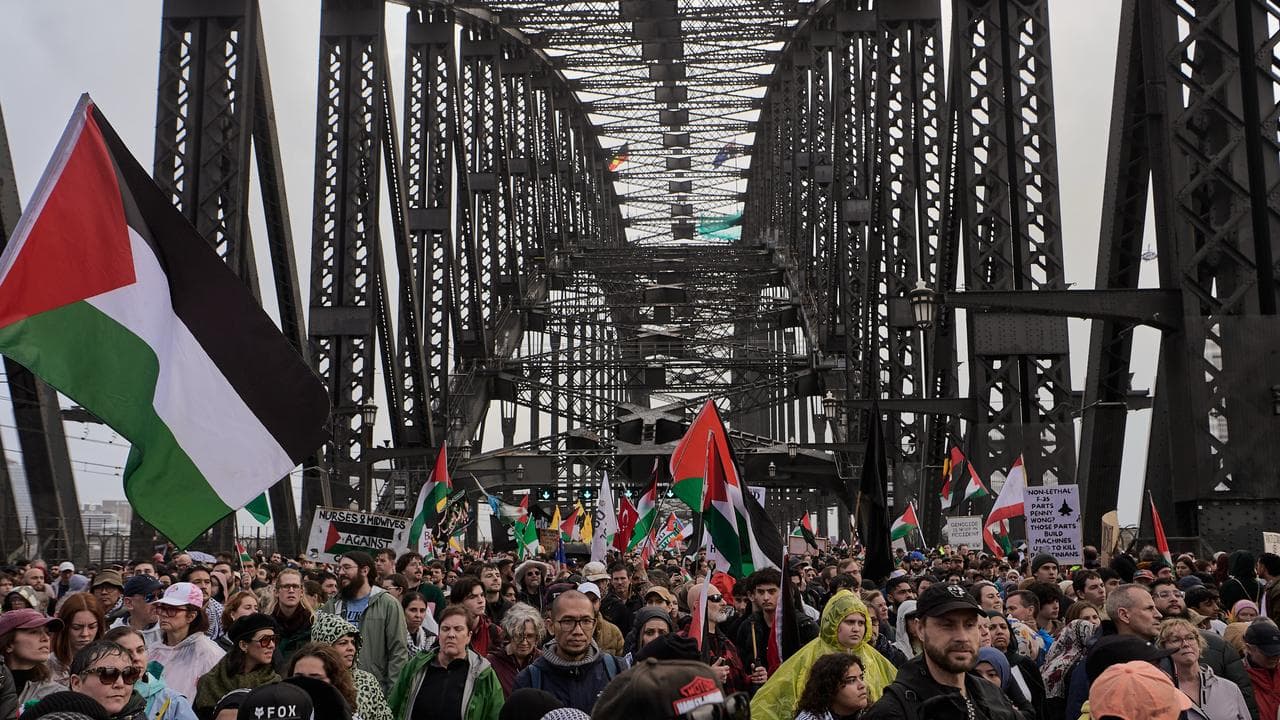 Sydney Harbour Bridge Gaza war protest