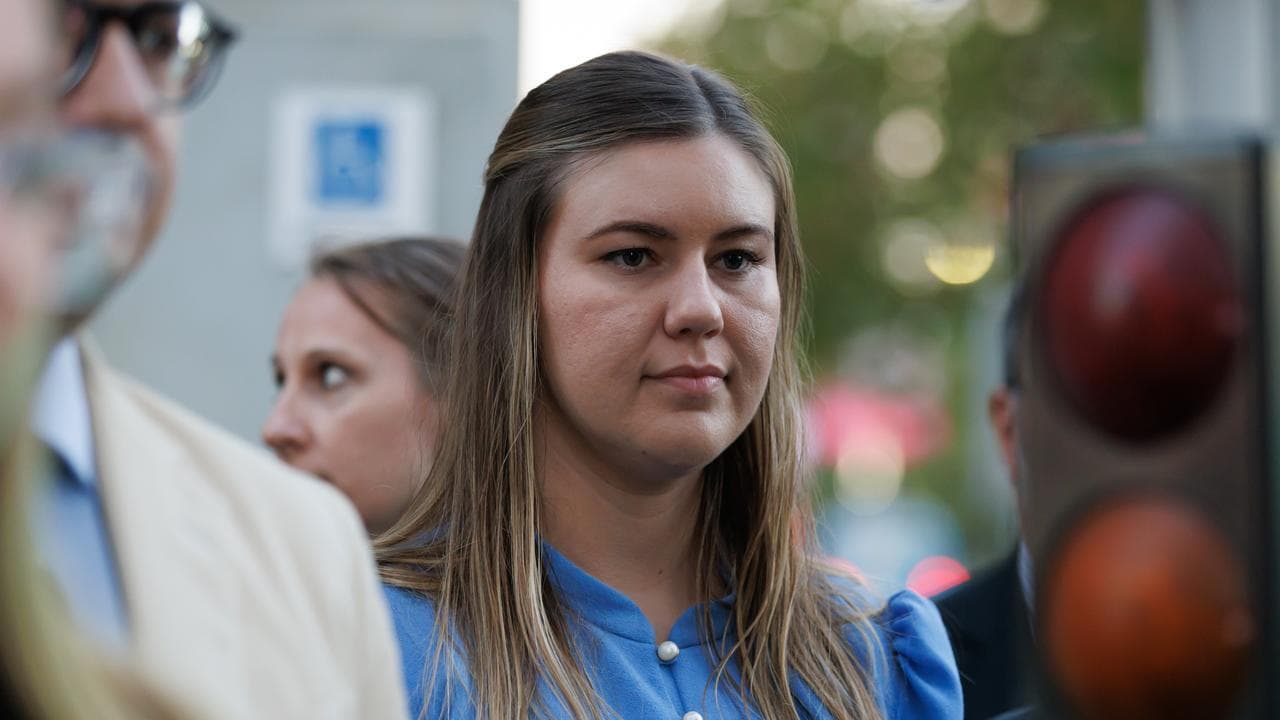 Brittany Higgins leaves the David Malcolm Justice Centre in Perth