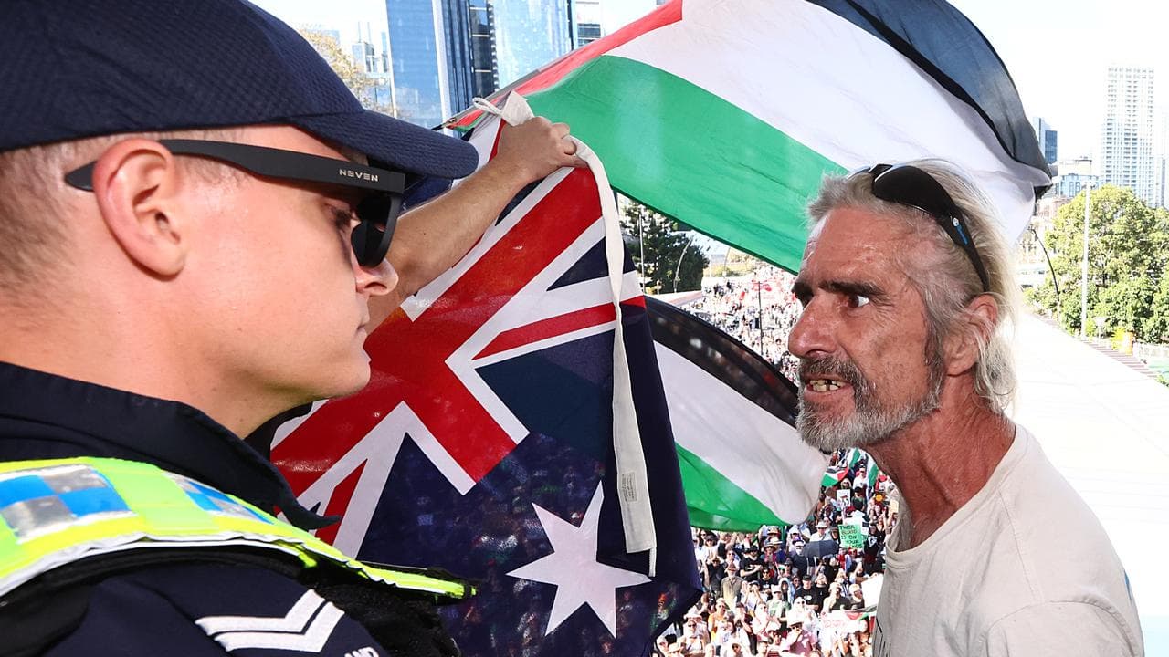 A police officer and a protester