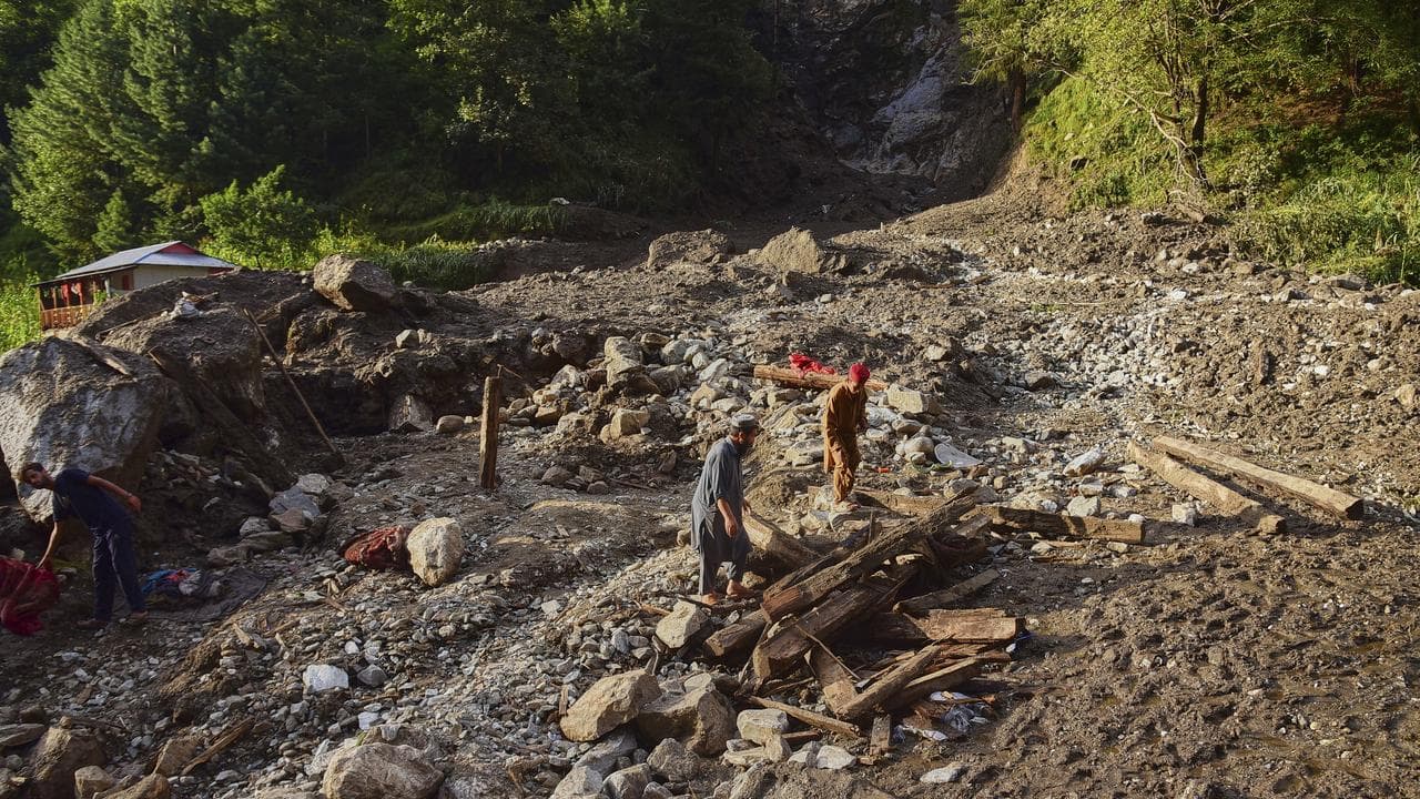 A flash flood ravaged village near Muzaffarabad, Pakistan