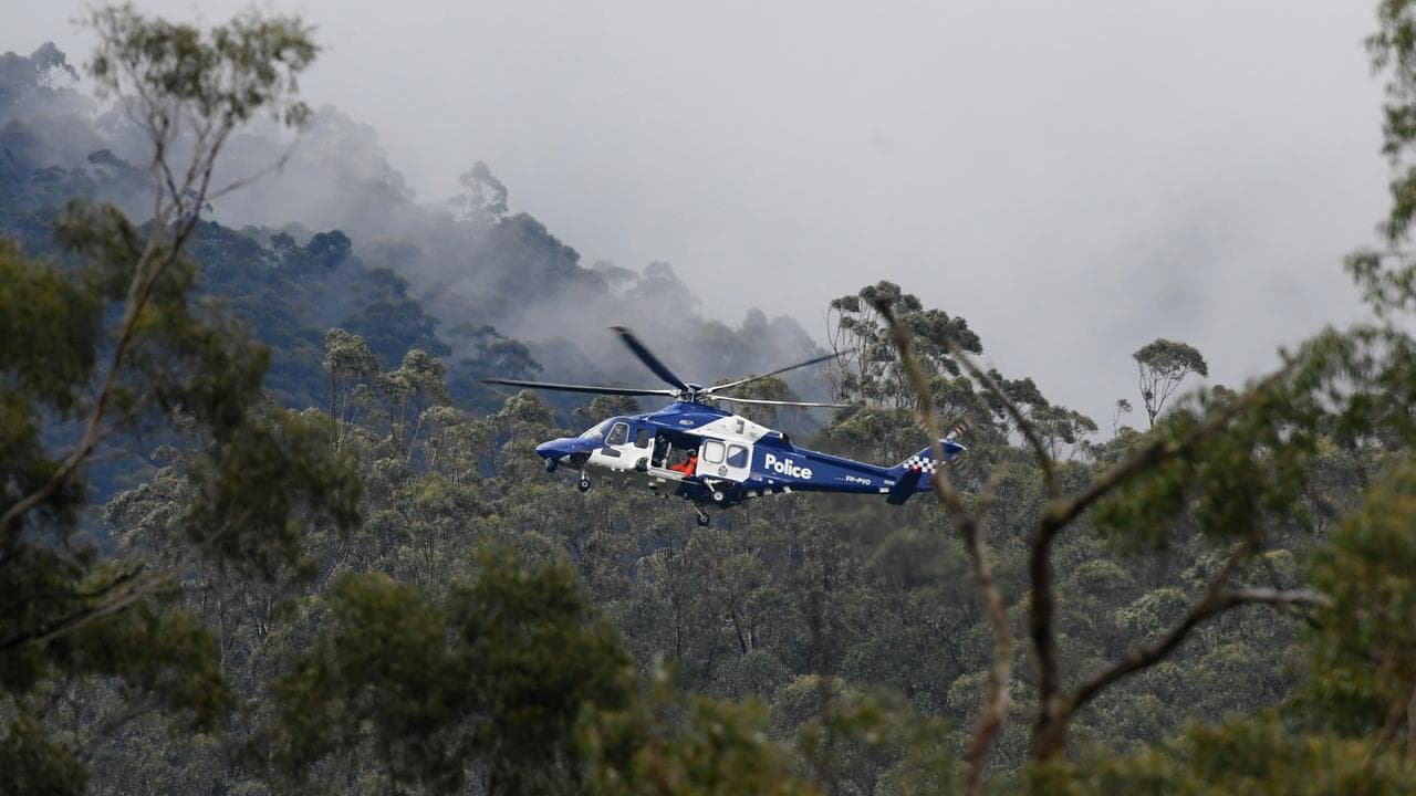 A Police helicopter is seen from Warburton in Yarra Ranges, Victoria