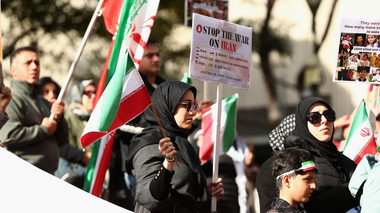 Hands Off Iran rally at the State Library of Victoria in Melbourne