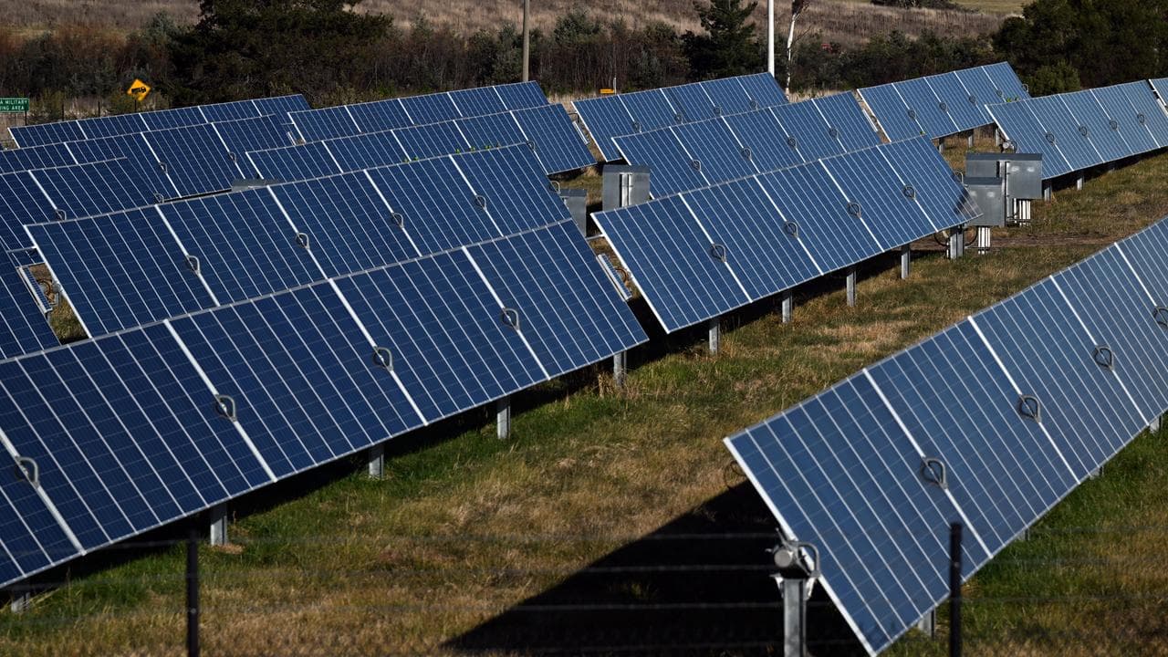 Solar panels are seen at solar farm