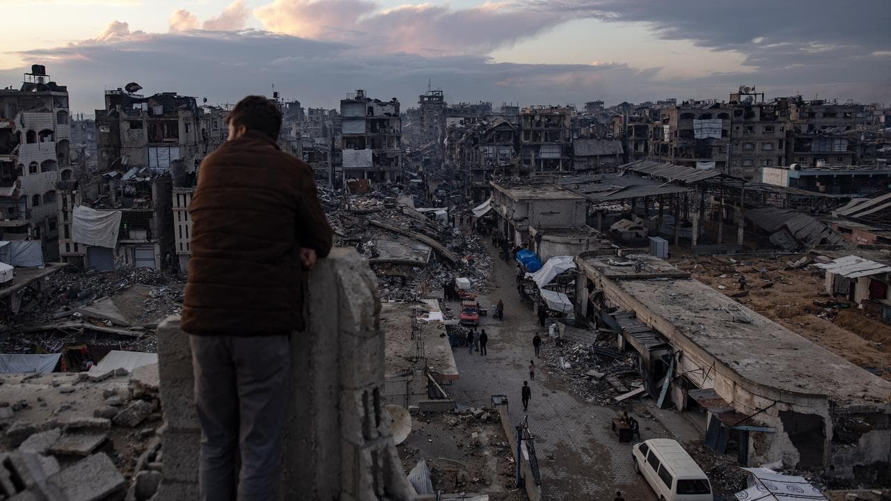 A man overlooks destruction,  Jabalia camp, north of Gaza   Feb 25