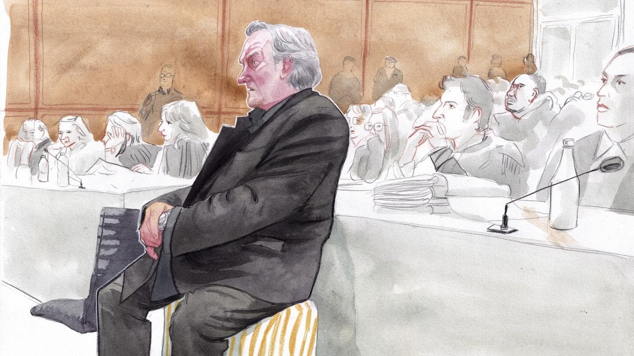Courtroom sketch of Gerard Depardieu on trial in Paris