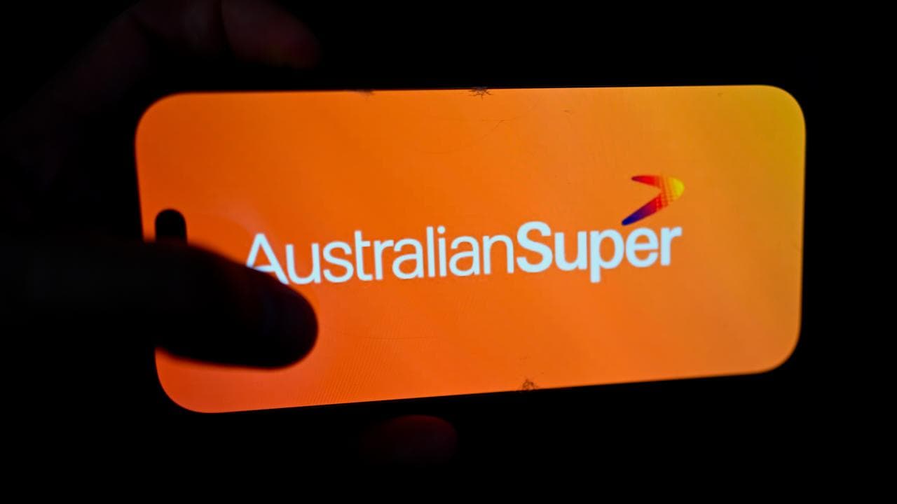 The logo of Australian Super on a phone screen