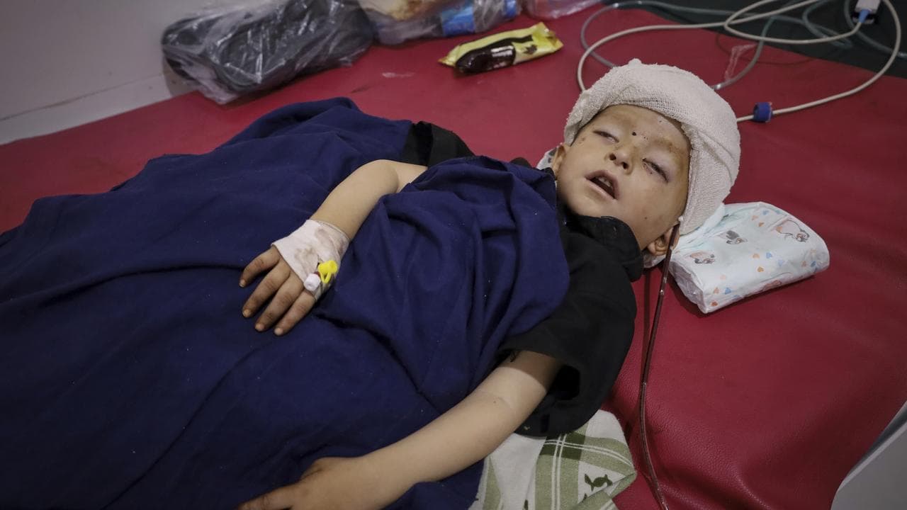 A boy injured during Sunday's powerful earthquake in Afghanistan