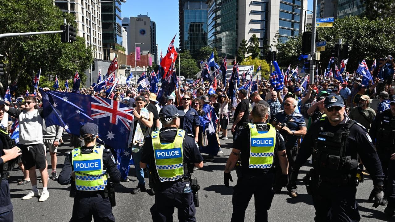 Anti-immigration protesters rally in Brisbane