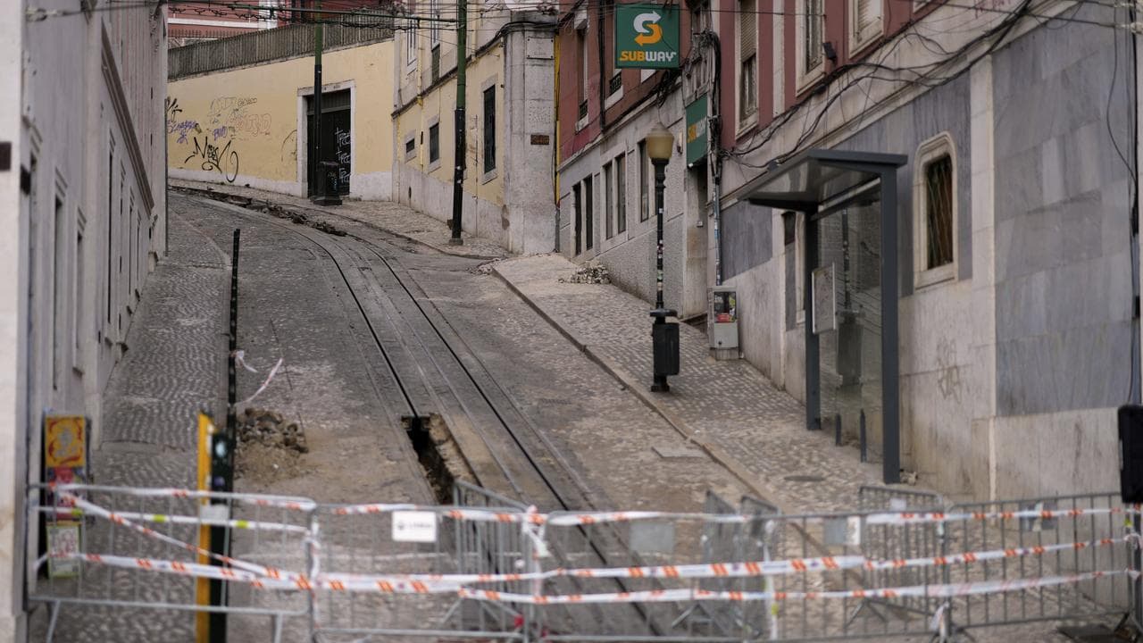 Site where a streetcar derailed and crashed in Lisbon, Portugal