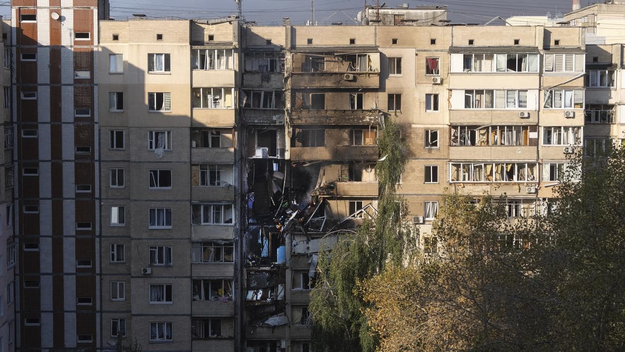 A damaged building in Ukraine
