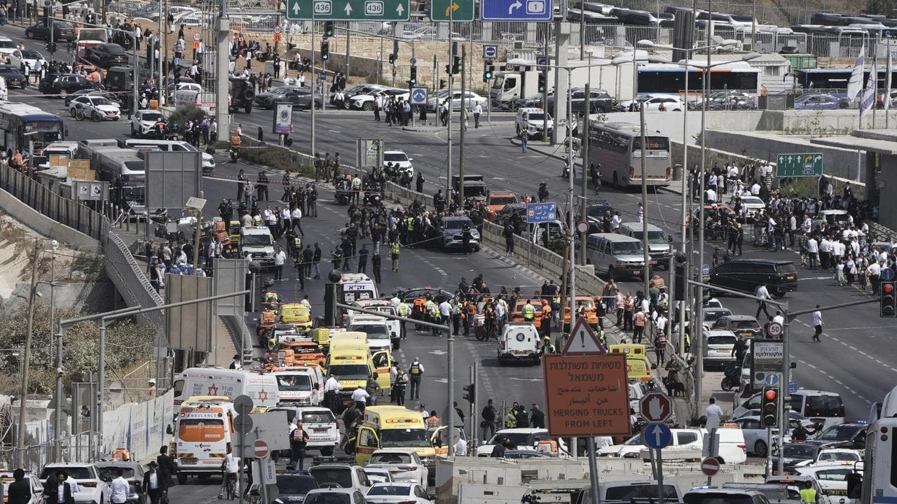 Scene of a shooting at a bus stop in Jerusalem, Israel