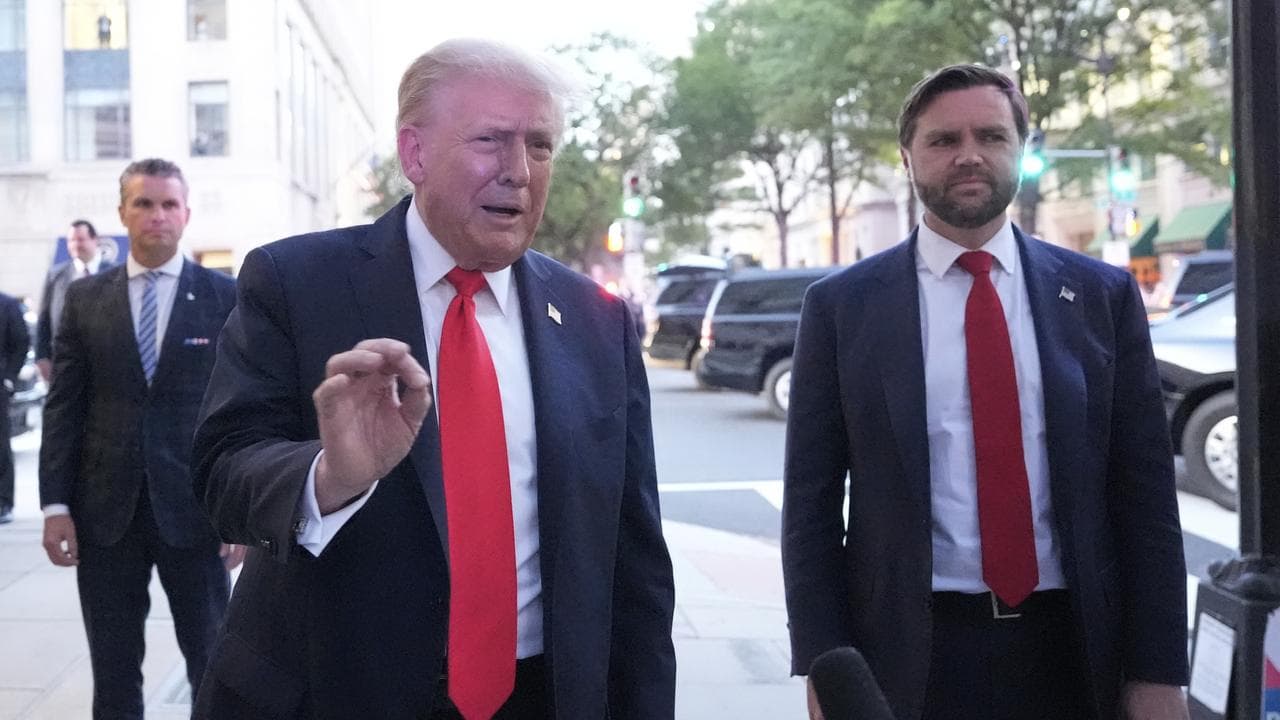 Donald Trump arrives for dinner at a restaurant near the White House.