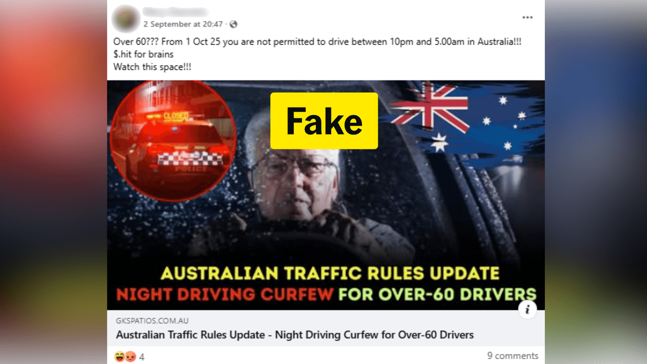 Fake news story about over 60s drivers shared on Facebook
