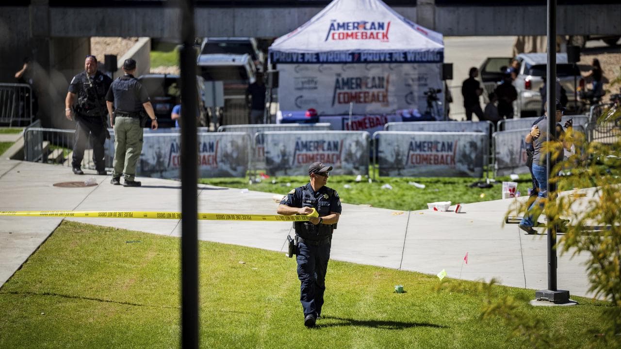 Taped-off area after Charlie Kirk's killing at Utah Valley University