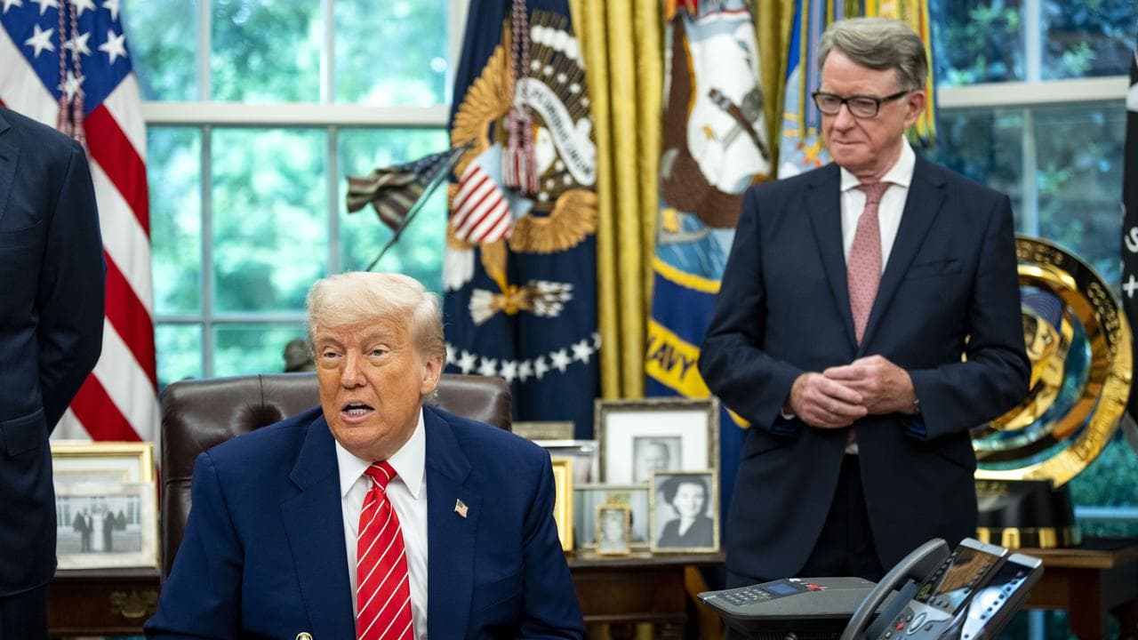President Donald Trump and UK ambassador Peter Mandelson