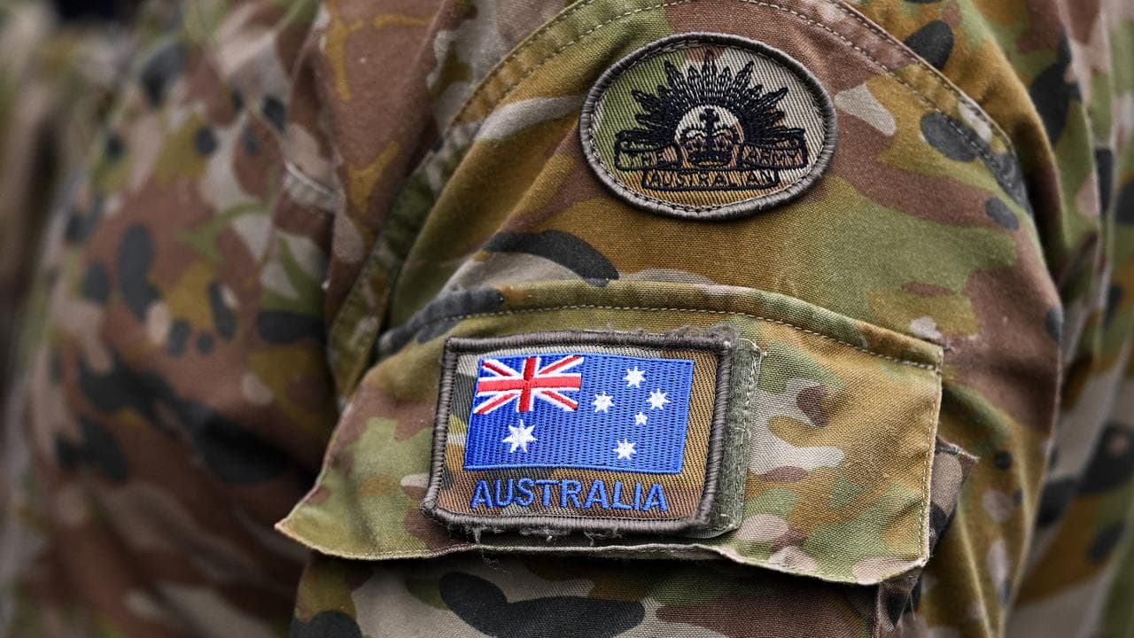 An Australian flag on the uniform of Australian Army personnel