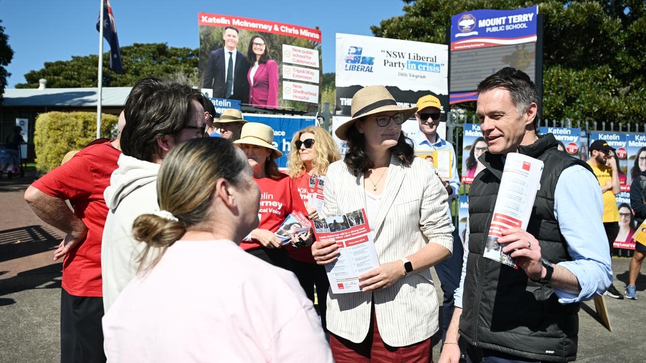 Katelin McInerney and Chris Minns at a polling booth