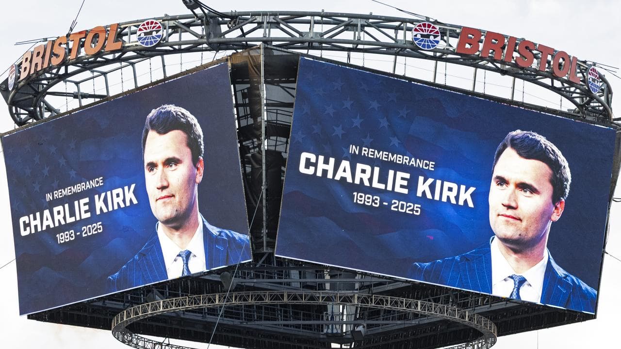A tribute to Charlie Kirk at a NASCAR Cup Series auto race