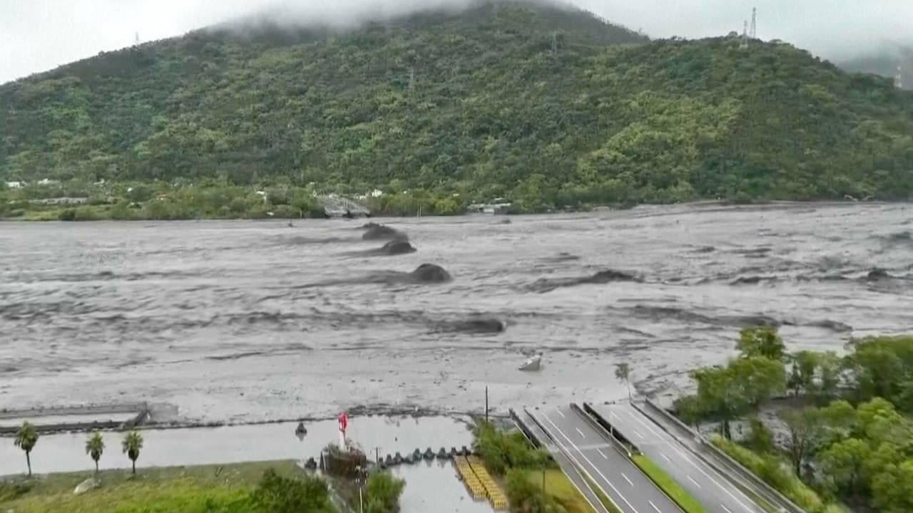 Mataian Bridge after it collapsed in Hualien in eastern Taiwan