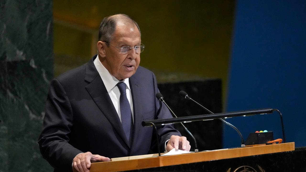 Russia's Minister for Foreign Affairs Sergey Lavrov addresses the UN