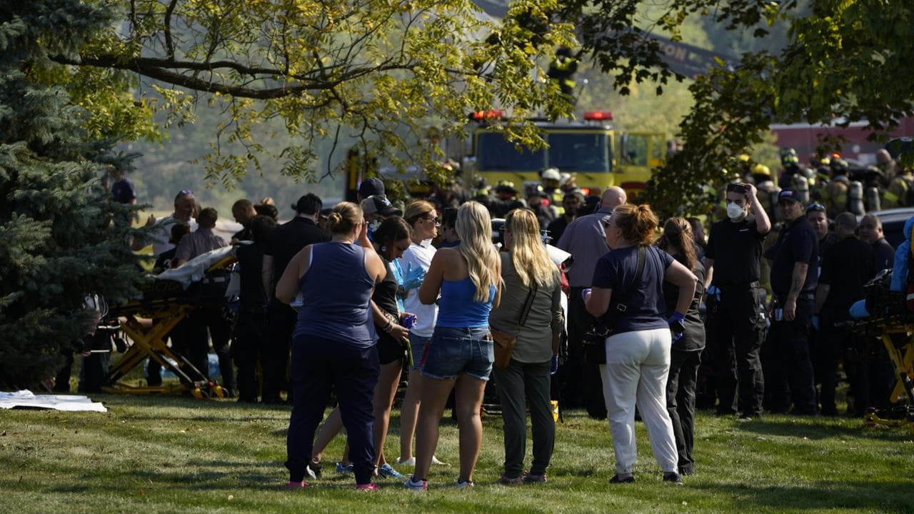 Emergency responders outside a church