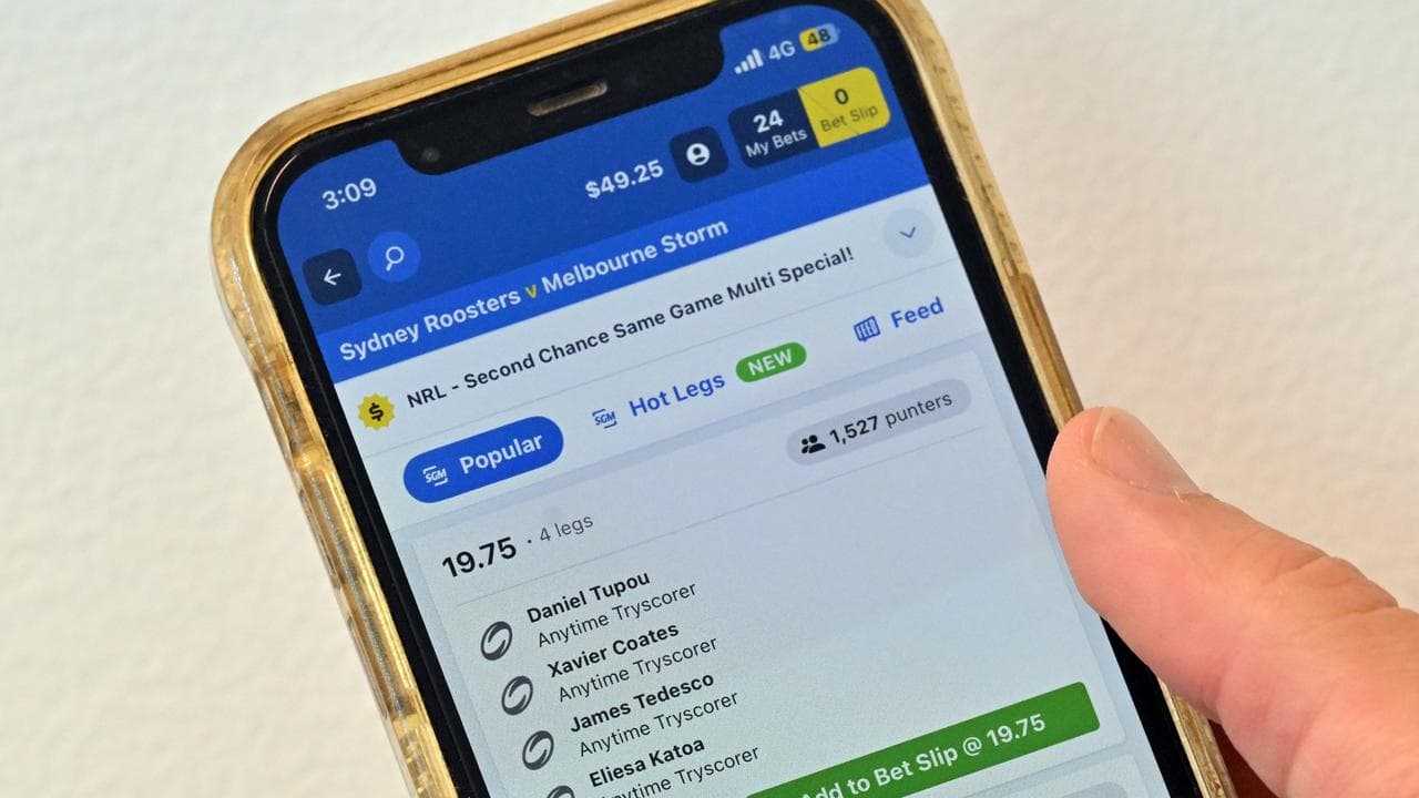 Gambling odds for an NRL match are seen on a Sportsbet smartphone app