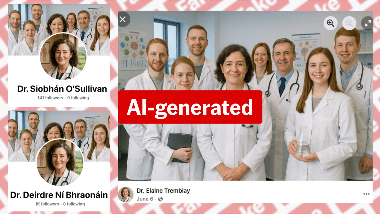 Screenshots of three Facebook pages using the same image.