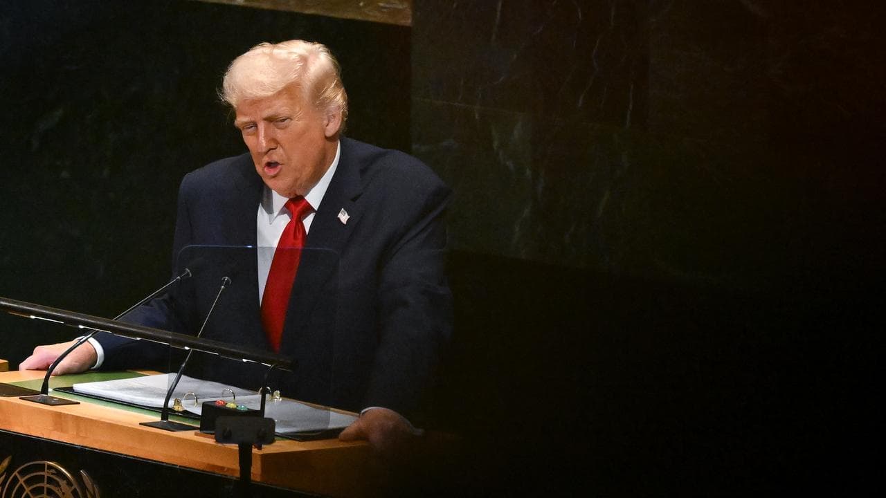 US President Donald Trump delivers a speech at the United Nations