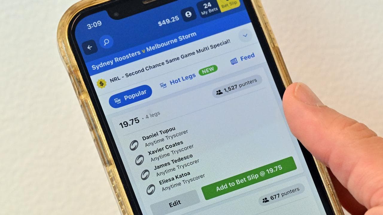 Gambling odds for an NRL match are seen on a Sportsbet smartphone app