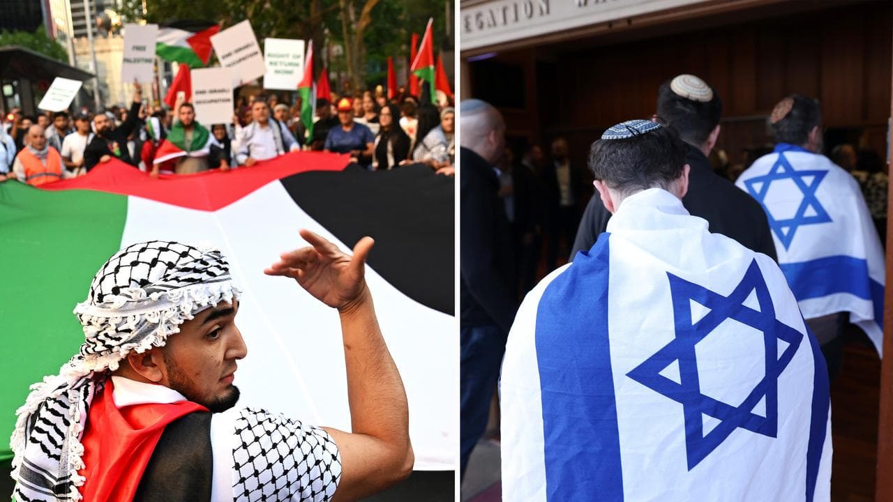 Palestine rally and Jewish vigil diptych