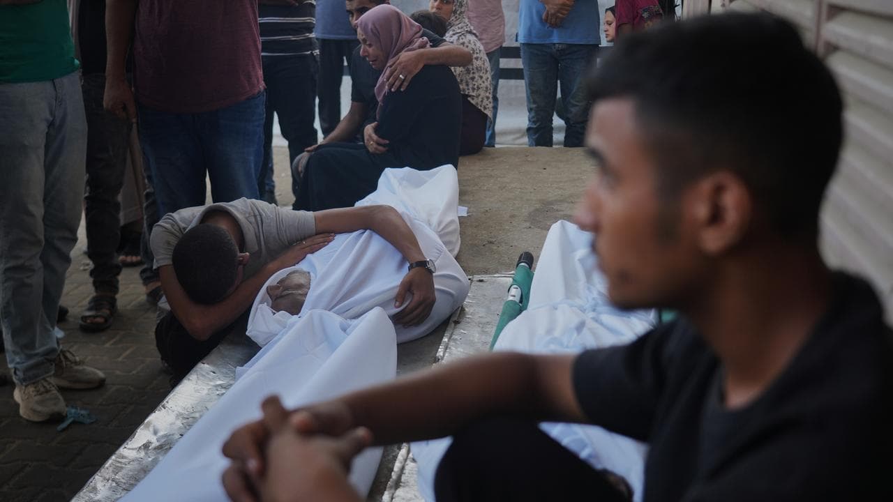 Funeral of Palestinians killed in an Israeli strike in central Gaza