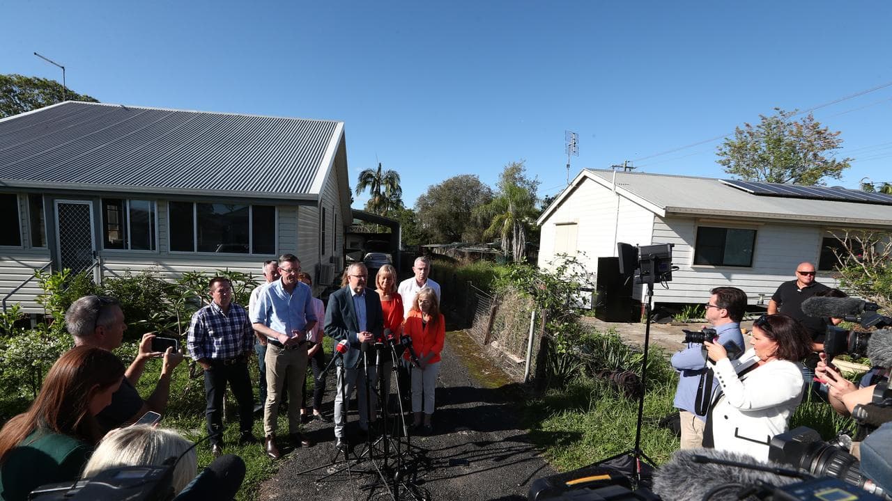 Anthony Albanese and former NSW premier Dominic Perrottet in Lismore.