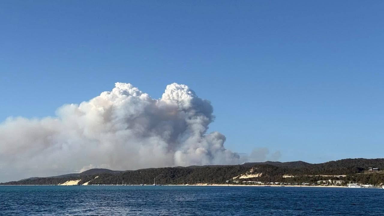 Bushfire smoke over Moreton Island