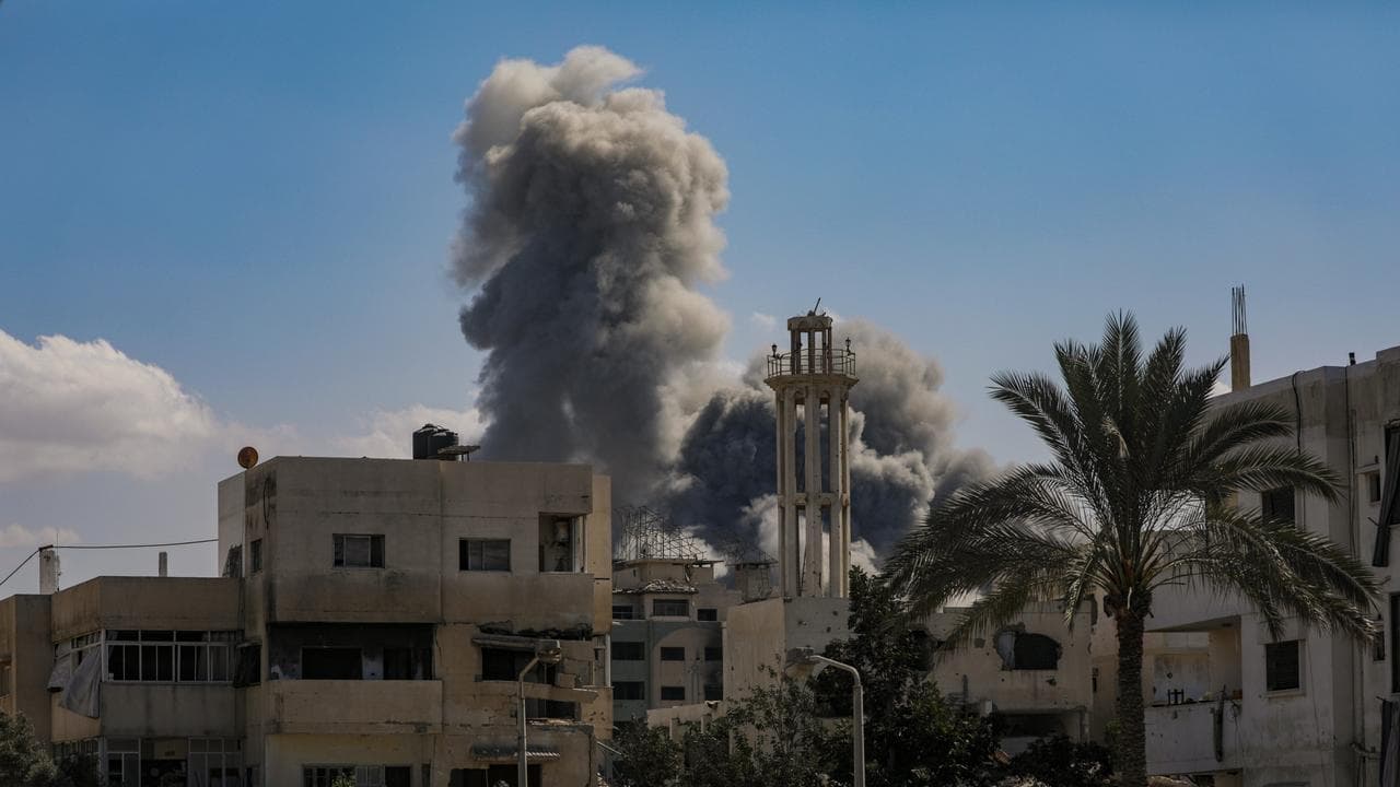 Smoke rises from an Israeli airstrike in Gaza