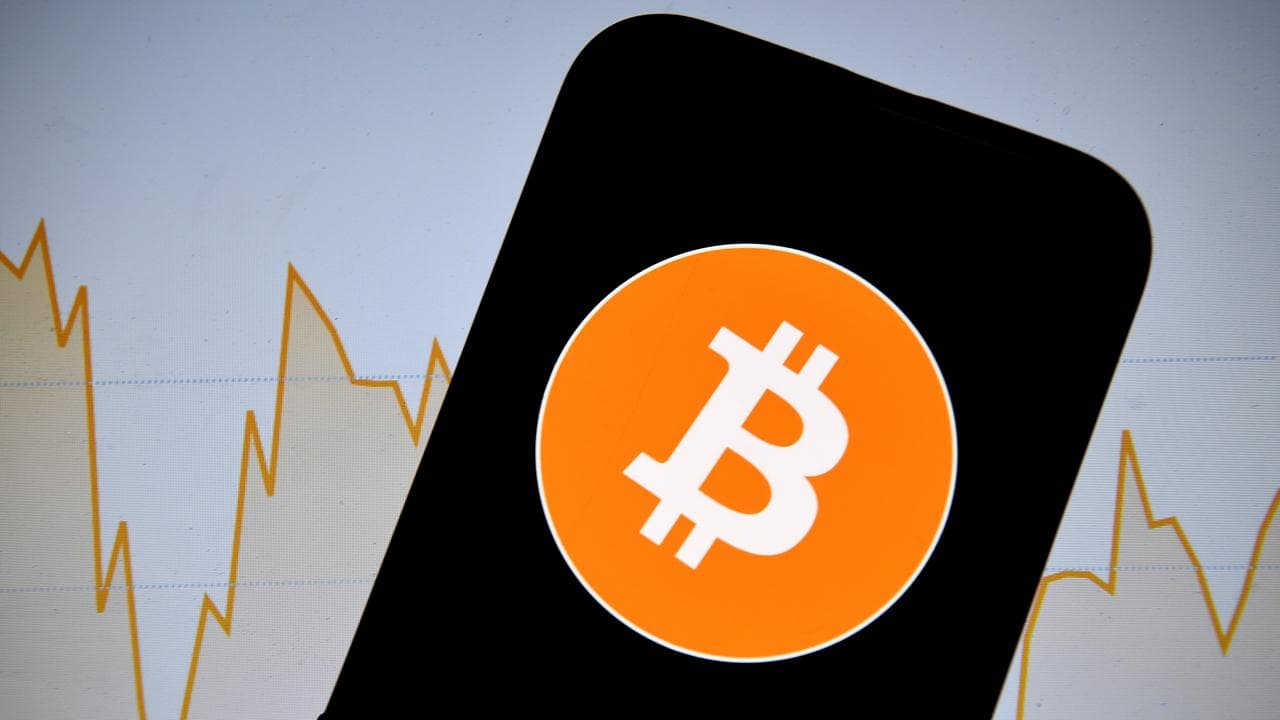Bitcoin logo on a smartphone