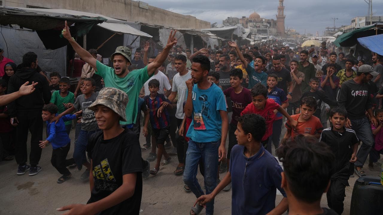 Palestinian celebrate in Gaza