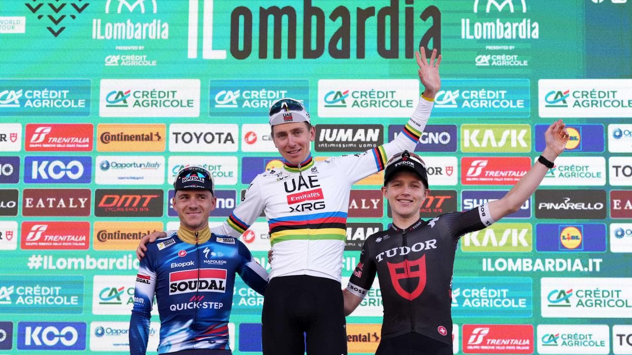 Remco Evenepoel, Tadej Pogacar and Michael Storer