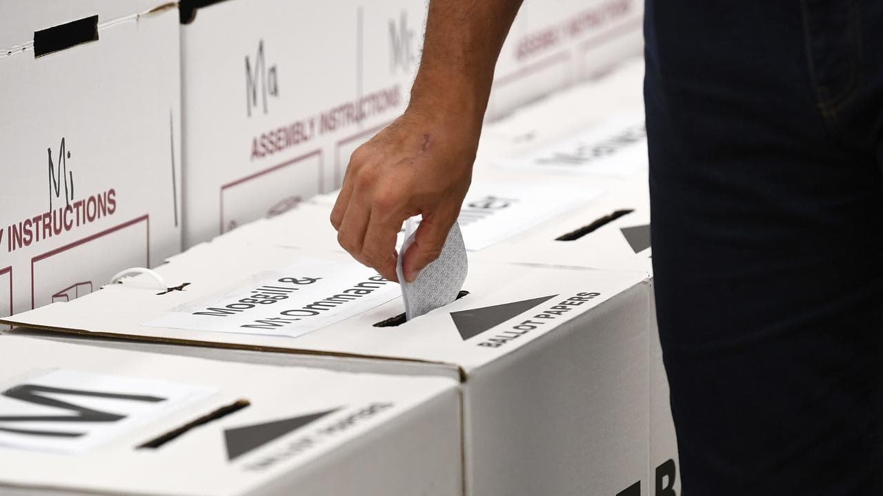 A photo of someone voting.