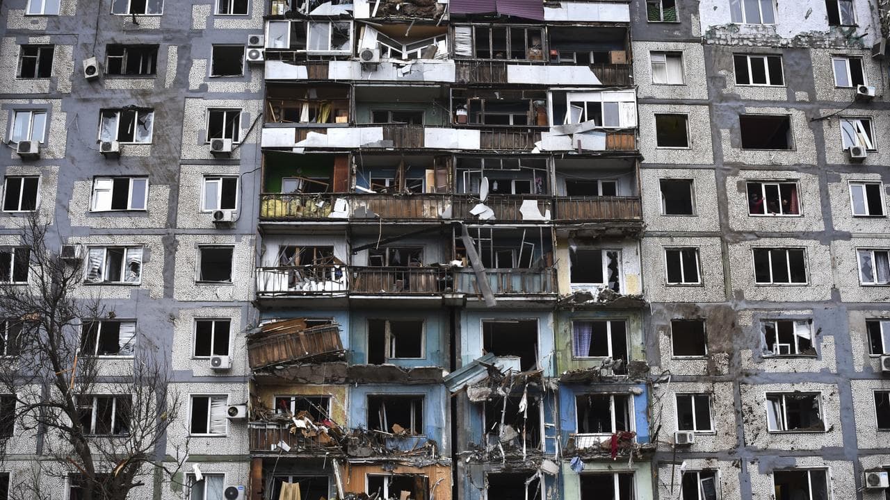 Damage after Russia's air attack on a building, in Zaporizhzhia