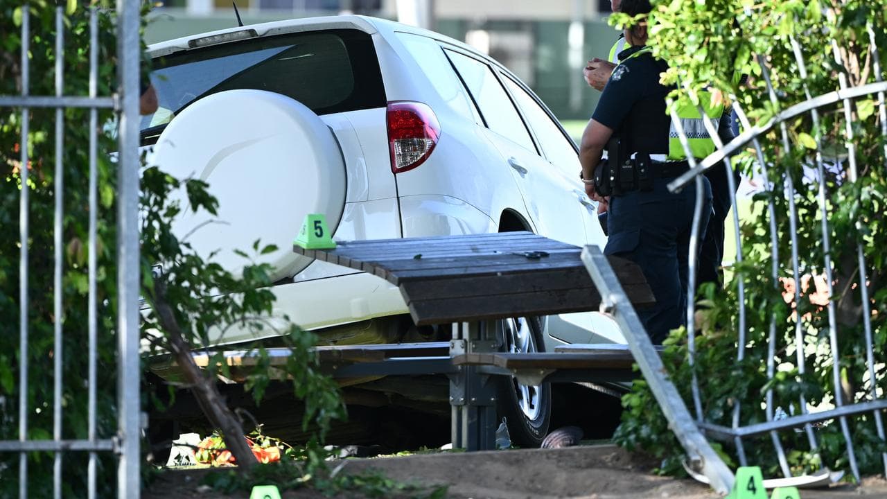 A car that crashed into a school ground in Melbourne.