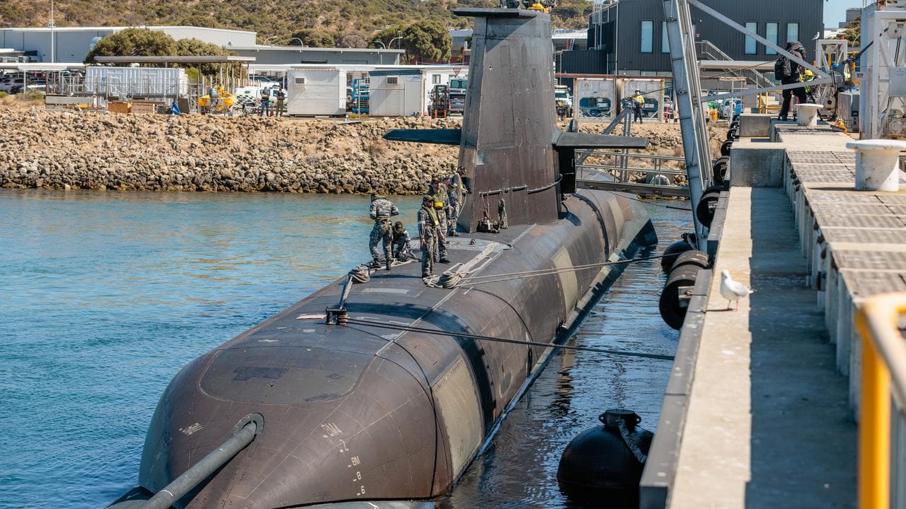 A Collins Class submarine at HMAS Stirling, WA