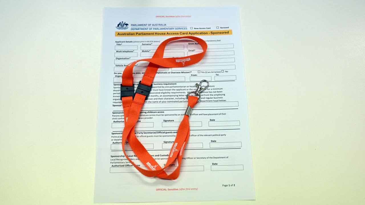 A Parliament House Access Card Application and Lobbyist lanyard
